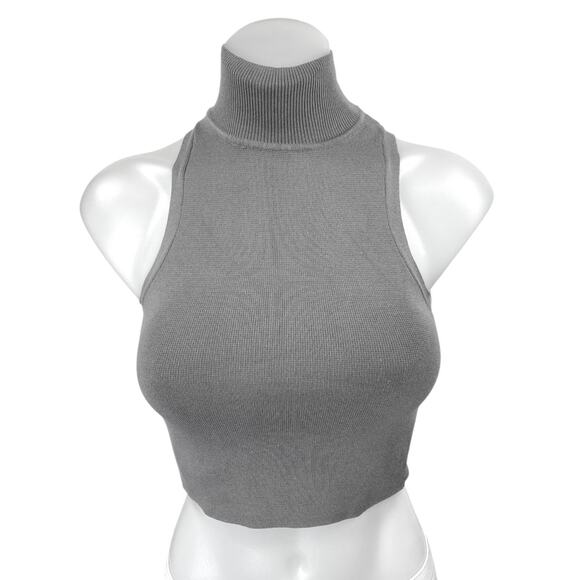 Zara Gray Sleeveless Turtleneck Knit Sweater Vest Cami Tank Crop Top Size XS - Picture 1 of 4